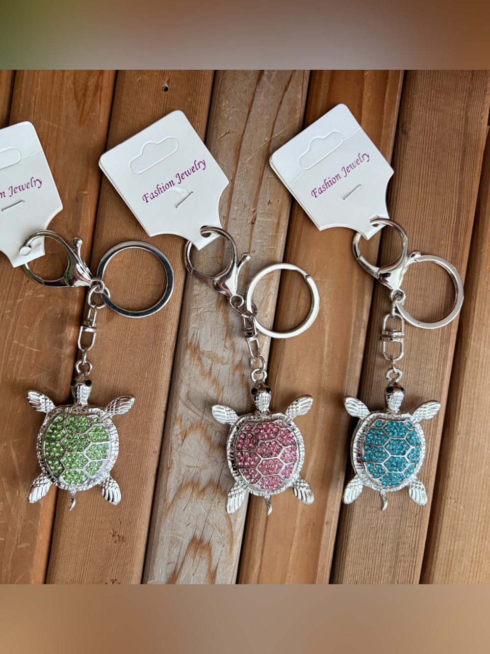 Sparkling Turtle Keychain, Purse Charm:Green, Pink, or Teal with Silver CHOOSE 1 - Picture 4 of 4
